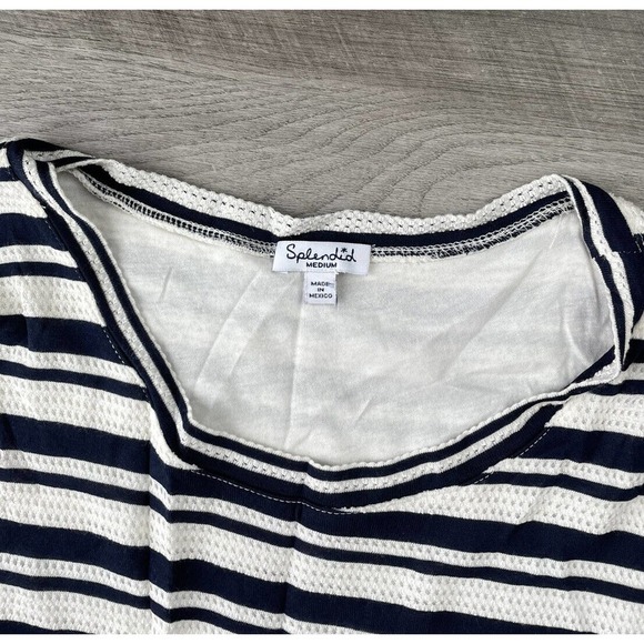 Splendid Blue White Striped Dress Lace Up Hem Medium M Stretch K7 - Picture 4 of 4